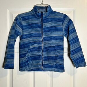 Eddie Bauer Kids Fleece Jacket Blue Grey Stripe Zip Up Boys Girls Size XS 5 6‎
